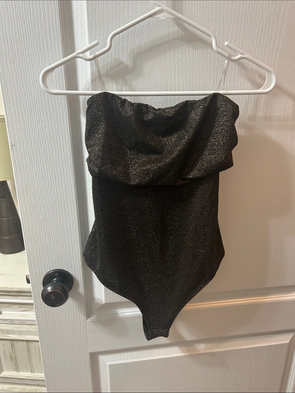 Ladies Strapless Glitter One-Bodysuit - Black